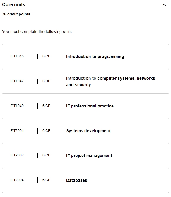 莫纳什大学信息技术本科课程设置简述