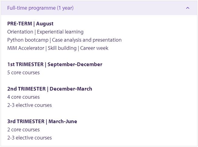 CUHK MiM管理学硕士核心课程列表