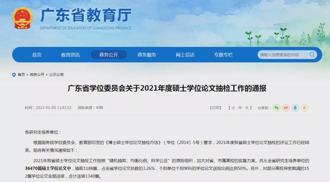 广东省抽检1340篇硕士学位论文：7篇被认定存在问题