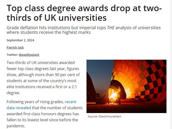 最新报告：英国多数大学授予一等学位数量下降！