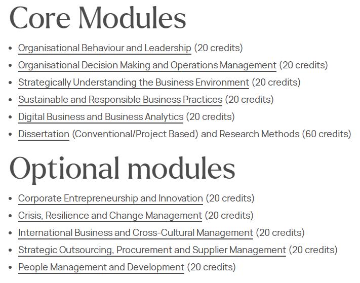 伯明翰大学MSc Management选课范围是什么？