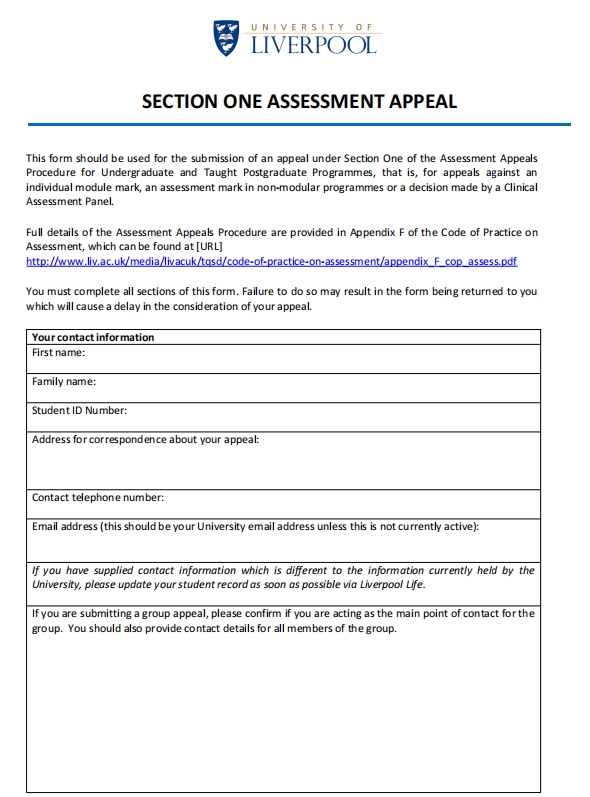 利物浦大学申诉需要哪些材料？