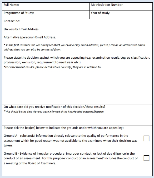 爱丁堡大学挂科申诉表怎么填写？