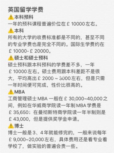英国留学预科都有哪些费用？